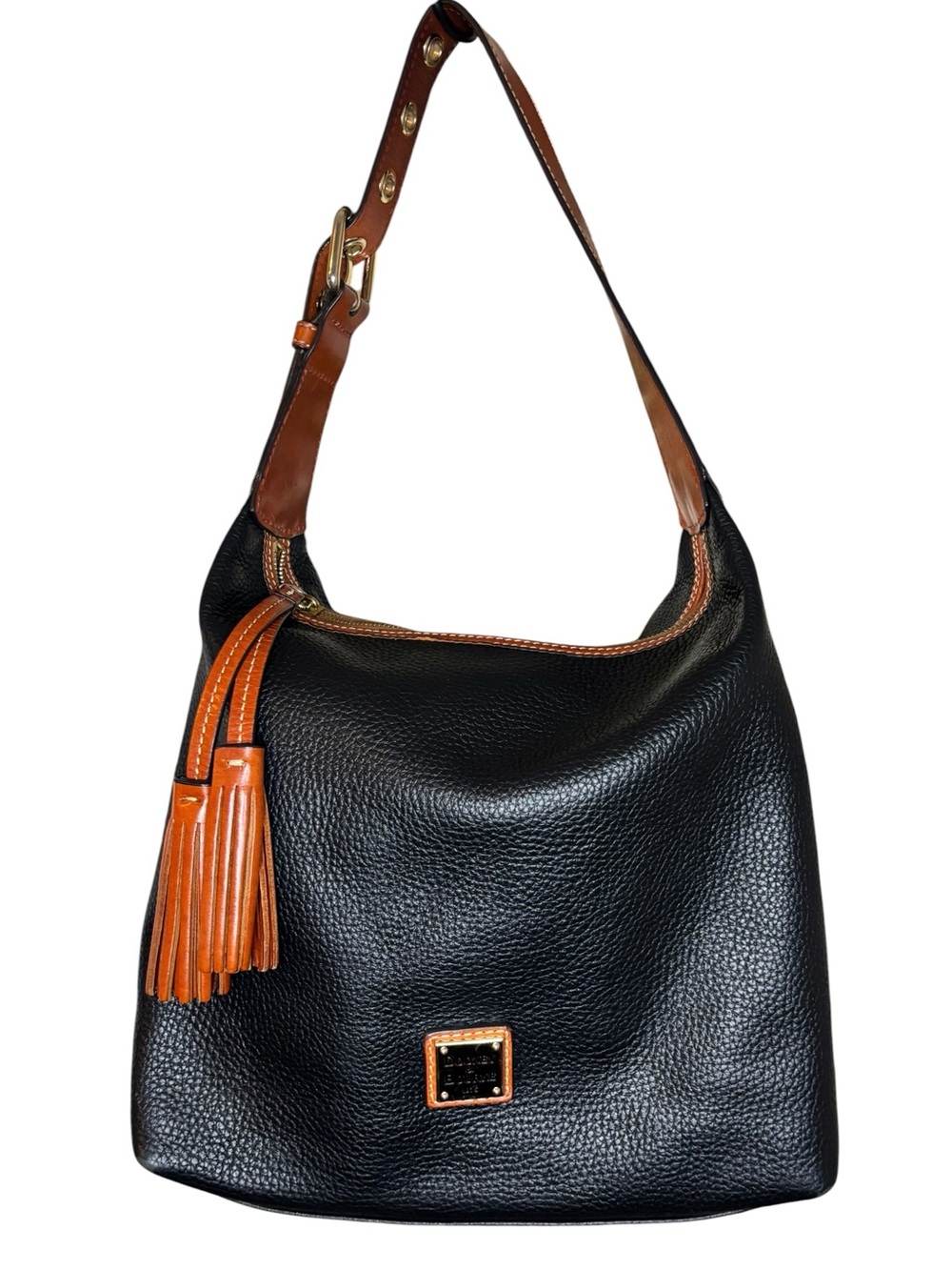 Dooney & Bourke Black Pebbled Leather Hobo Tassel